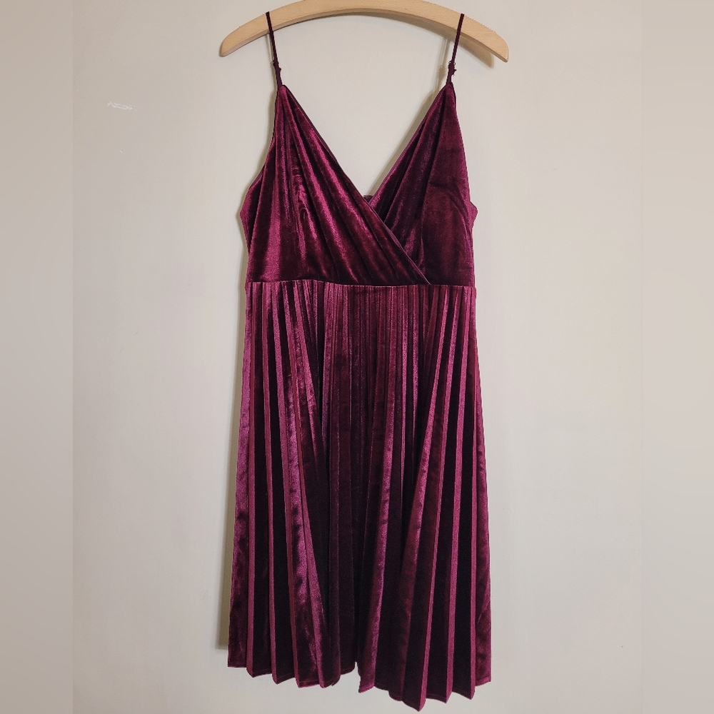 Anthropologie Lucy Paris Wine Bordeaux Velvet Pleated Dress